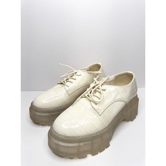 Chinese Laundry Jesty Oxfords Size 7 Cream Croc Embossed Chunky‎ Platform Shoes - Picture 2 of 10